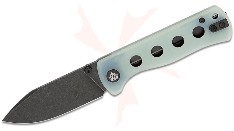 QSP Knives Canary Folding Knife 2.84 inch 14C28N Black Stonewashed Drop Point Blade, Jade G10 Handles