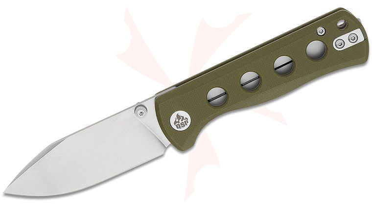 QSP Knives Canary Folding Knife 2.84 inch 14C28N Stonewashed Drop Point Blade, Olive Green G10 Handles