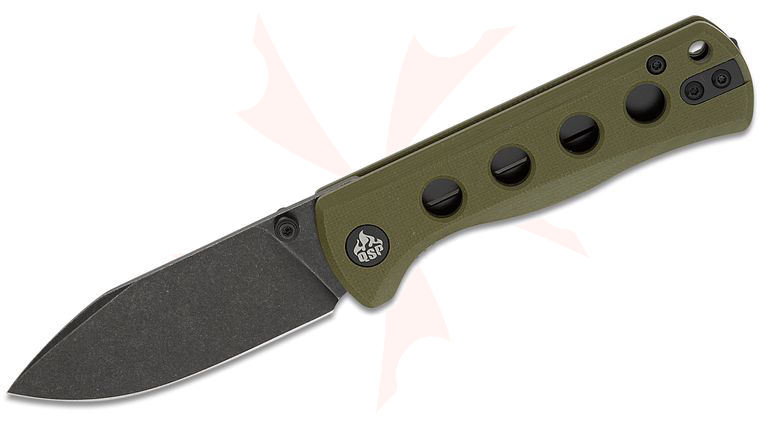 QSP Knives Canary Folding Knife 2.84 inch 14C28N Black Stonewashed Drop Point Blade, Olive Green G10 Handles
