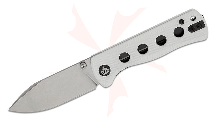 QSP Knives Canary Folding Knife 2.84 inch 14C28N Stonewashed Drop Point Blade, White G10 Handles