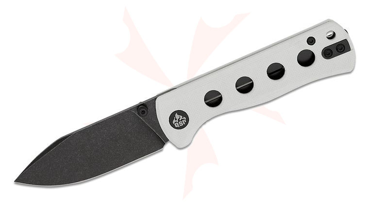 QSP Knives Canary Folding Knife 2.84 inch 14C28N Black Stonewashed Drop Point Blade, White G10 Handles