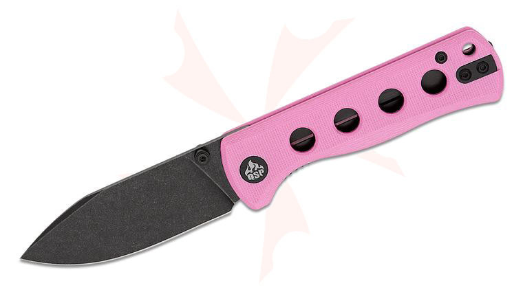 QSP Knives Canary Folding Knife 2.84 inch 14C28N Black Stonewashed Drop Point Blade, Pink G10 Handles
