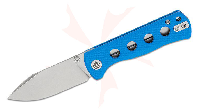 QSP Knives Canary Folding Knife 2.84 inch 14C28N Stonewashed Drop Point Blade, Blue G10 Handles