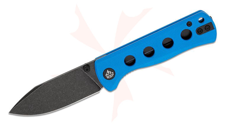 QSP Knives Canary Folding Knife 2.84 inch 14C28N Black Stonewashed Drop Point Blade, Blue G10 Handles
