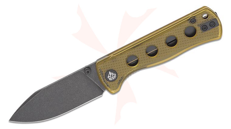 QSP Knives Canary Liner Lock Folding Knife 2.84 inch 14C28N Black Stonewashed Drop Point Blade, Textured Ultem Handles