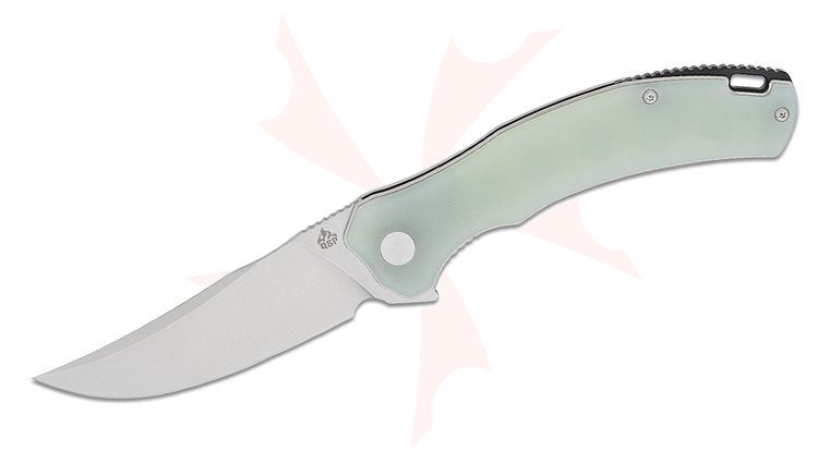 QSP Knives Walrus Liner Lock Flipper Knife 3.375 inch D2 Stonewashed Upswept Blade, Natural (Jade) G10 Handles