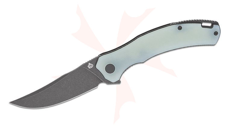 QSP Knives Walrus Liner Lock Flipper Knife 3.375 inch D2 Black Stonewashed Upswept Blade, Natural (Jade) G10 Handles