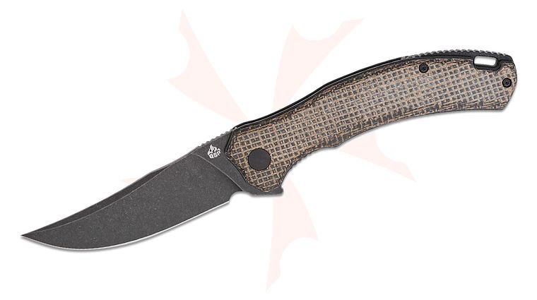 QSP Knives Walrus Liner Lock Flipper Knife 3.375 inch D2 Black Stonewashed Upswept Blade, Rough Brown Micarta Handles