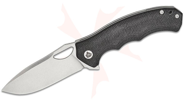 QSP Knives Gorilla Liner Lock Flipper Knife 3.375 inch 14C28N Stonewashed Drop Point Blade, Black Miarta Handles