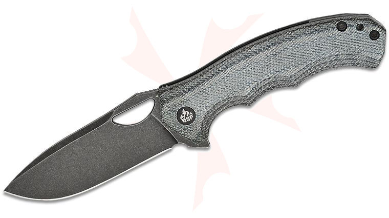 QSP Knives Gorilla Liner Lock Flipper Knife 3.375 inch 14C28N Black Stonewashed Drop Point Blade, Denim Micarta Handles