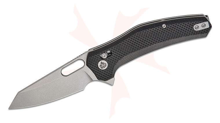 QSP Knives Emu Glyde/Crossbar Lock Flipper Knife 3.25 inch 14C28N Stonewashed Reverse Tanto Blade, Black Coarse G10 Handles