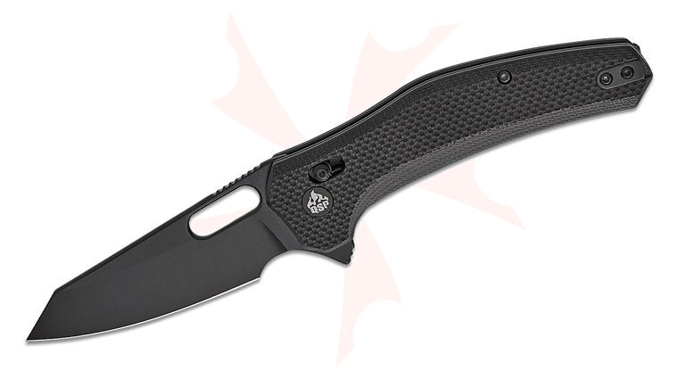 QSP Knives Emu Glyde/Crossbar Lock Flipper Knife 3.25 inch 14C28N Black Reverse Tanto Blade, Black Coarse G10 Handles