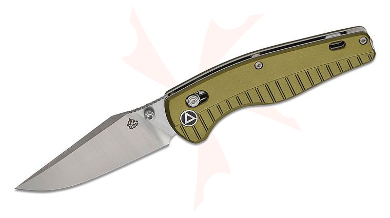 QSP Knives Keanu Alfaro Reptile Glyde/Crossbar Lock Folding Knife 3.35 inch 14C28N Two-Tone Clip Point Blade, OD Green Aluminum Handles