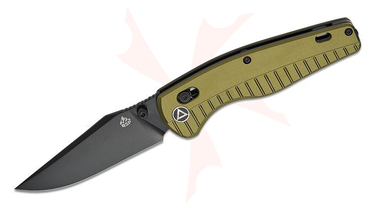 QSP Knives Keanu Alfaro Reptile Glyde/Crossbar Lock Folding Knife 3.35 inch 14C28N Black Clip Point Blade, OD Green Aluminum Handles