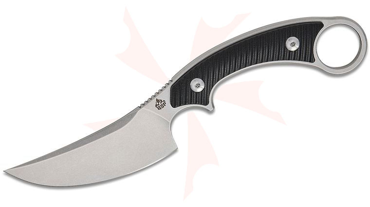 QSP Knives Viper Fixed Blade Knife 4 inch 10Cr15MoV Stonewashed Trailing Point Blade, Black G10 Handles, Kydex Sheath
