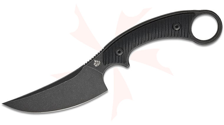 QSP Knives Viper Fixed Blade Knife 4 inch 10Cr15MoV Black Stonewashed Trailing Point Blade, Black G10 Handles, Kydex Sheath