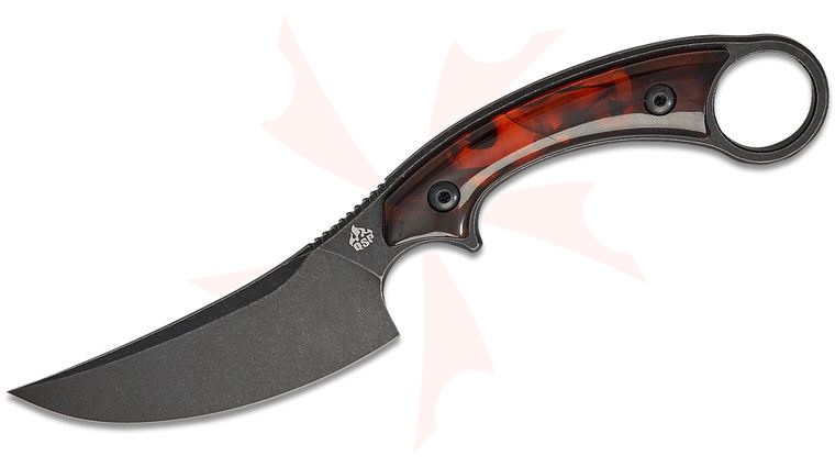 QSP Knives Viper Fixed Blade Knife 4 inch 10Cr15MoV Black Stonewashed Trailing Point Blade, Tortoise Resin Handles, Kydex Sheath