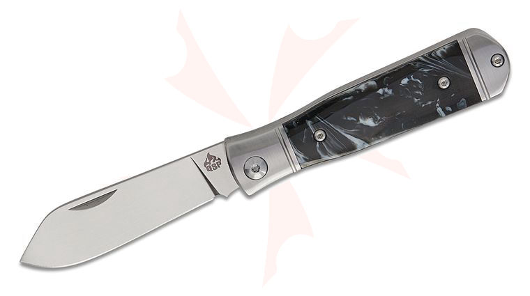 QSP Knives Jumping Jack Slipjoint Folding Knife 2.75 inch 14C28N Satin Clip Point Blade, Stainless Steel Handles with Black/White Resin Inlays