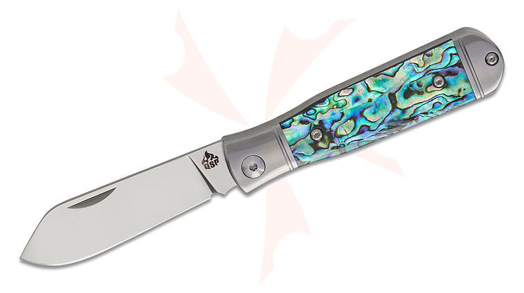 QSP Knives Jumping Jack Slipjoint Folding Knife 2.75 inch 14C28N Satin Clip Point Blade, Stainless Steel Handles with Abalone Inlays