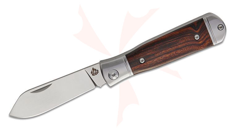 QSP Knives Jumping Jack Slipjoint Folding Knife 2.75 inch 14C28N Satin Clip Point Blade, Stainless Steel Handles with Desert Ironwood Inlays