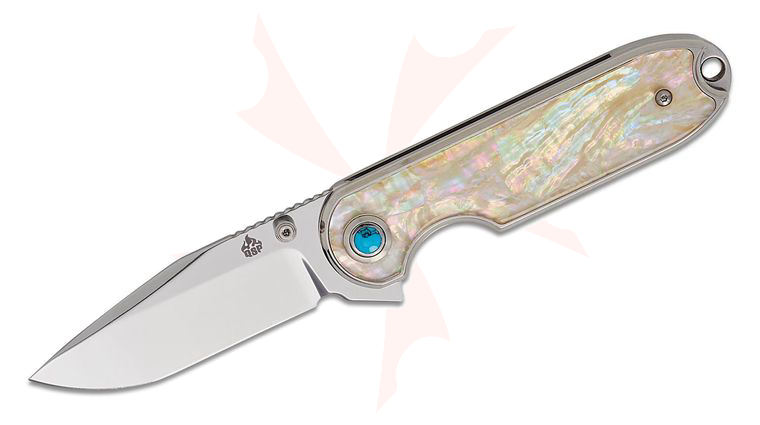 QSP Knives Nebula Flipper Knife 2.93 inch 14C28N Mirror Polished Clip Point Blade, Mother of Pearl Handles