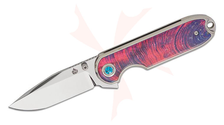 QSP Knives Nebula Flipper Knife 2.93 inch 14C28N Mirror Polished Clip Point Blade, Stabilized Wood Handles
