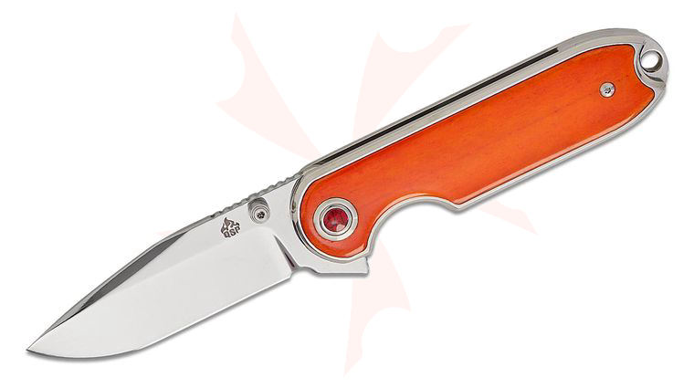 QSP Knives Nebula Flipper Knife 2.93 inch 14C28N Mirror Polished Clip Point Blade, Orange Bone Handles