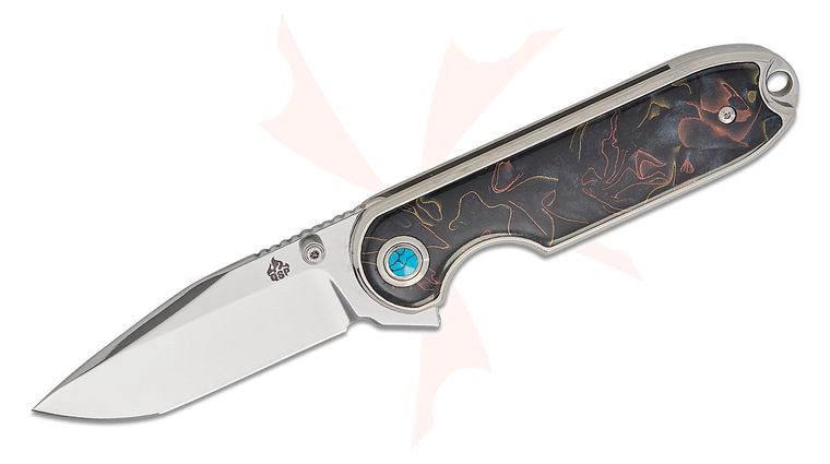 QSP Knives Nebula Flipper Knife 2.93 inch 14C28N Mirror Polished Clip Point Blade, Brass Copper Mesh Resin Handles