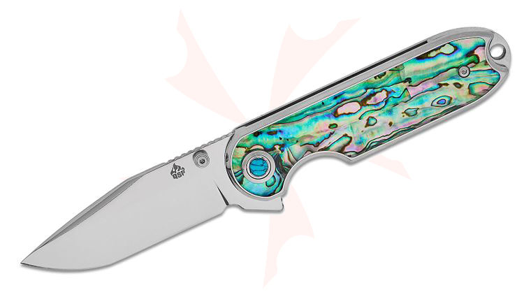 QSP Knives Nebula Liner Lock Flipper Knife 2.93 inch 14C28N Mirror Polished Clip Point Blade, Abalone Handles