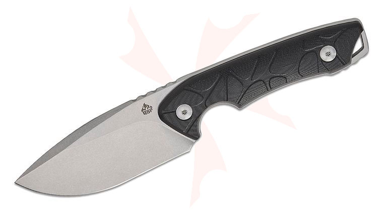 QSP Knives Tiny TOT Fixed Blade Knife 3.5 inch 10Cr15MoV Stonewashed Drop Point Blade, Black G10 Handles, Kydex Sheath