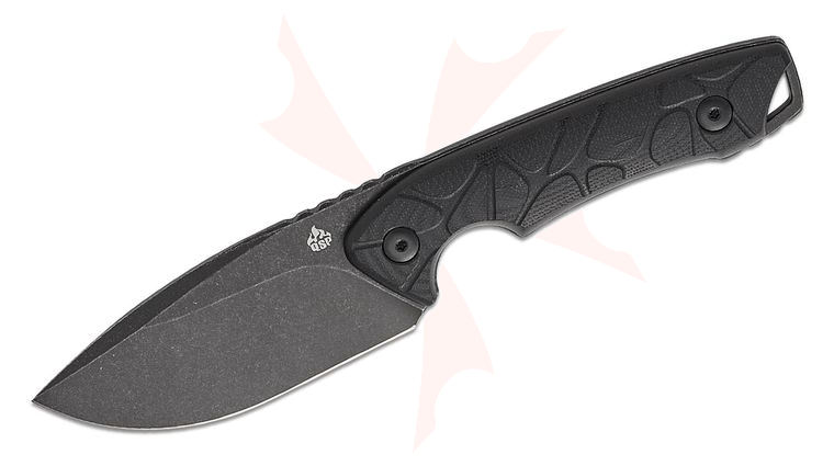 QSP Knives Tiny TOT Fixed Blade Knife 3.5 inch 10Cr15MoV Black Stonewashed Drop Point Blade, Black G10 Handles, Kydex Sheath