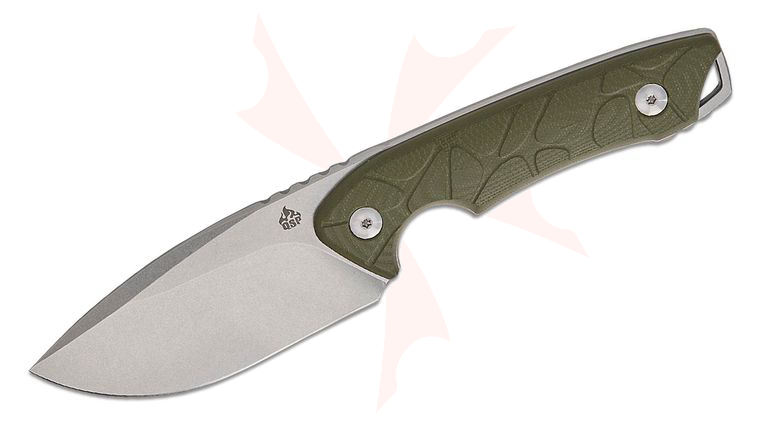 QSP Knives Tiny TOT Fixed Blade Knife 3.5 inch 10Cr15MoV Stonewashed Drop Point Blade, OD Green G10 Handles, Kydex Sheath