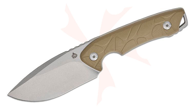 QSP Knives Tiny TOT Fixed Blade Knife 3.5 inch 10Cr15MoV Stonewashed Drop Point Blade, Sand G10 Handles, Kydex Sheath