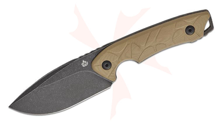 QSP Knives Tiny TOT Fixed Blade Knife 3.5 inch 10Cr15MoV Black Stonewashed Drop Point Blade, Sand G10 Handles, Kydex Sheath