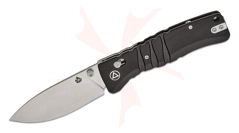 QSP Knives Keanu Alfaro Ripley Glyde/Crossbar Lock Folding Knife 3.5 inch 14C28N Stonewashed Drop Point Blade, Milled Black G10 Handles