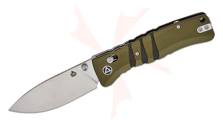QSP Knives Keanu Alfaro Ripley Glyde/Crossbar Lock Folding Knife 3.5 inch 14C28N Stonewashed Drop Point Blade, Milled OD Green G10 Handles