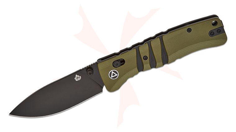 QSP Knives Keanu Alfaro Ripley Glyde/Crossbar Lock Folding Knife 3.5 inch 14C28N Black Drop Point Blade, Milled OD Green and Black G10 Handles