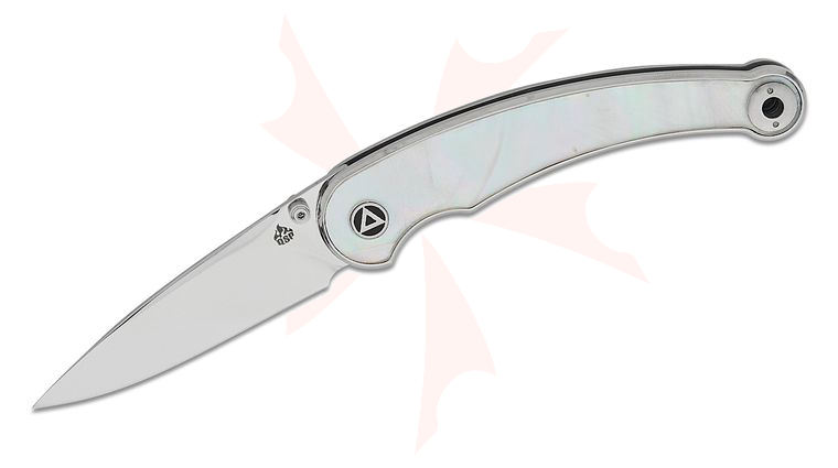 QSP Knives Dolphin Liner Lock Folding Knife 3.15 inch 14C28N Mirror Polished Spear Point Blade, Stainless Steel Handles with White Pearl Shell Inlays