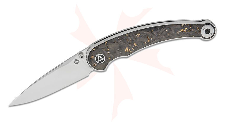 QSP Knives Dolphin Liner Lock Folding Knife 3.15 inch 14C28N Mirror Polished Spear Point Blade, Stainless Steel Handles with Gold Flake Carbon Fiber Inlays