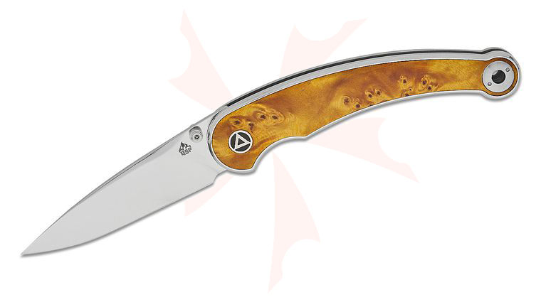 QSP Knives Dolphin Liner Lock Folding Knife 3.15 inch 14C28N Mirror Polished Spear Point Blade, Stainless Steel Handles with Stabilized Wood Inlays