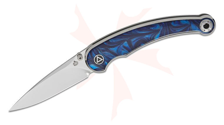 QSP Knives Dolphin Liner Lock Folding Knife 3.15 inch 14C28N Mirror Polished Spear Point Blade, Stainless Steel Handles with Blue Resin Inlays
