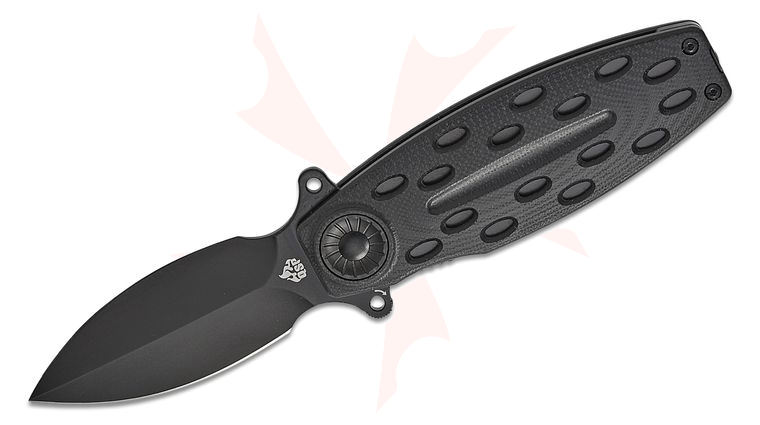 QSP Knives Beetle Liner Lock Flipper Knife 2.95 inch 14C28N Black Single-Edge Spear Point Blade, Black G10 Handles with Black Liners