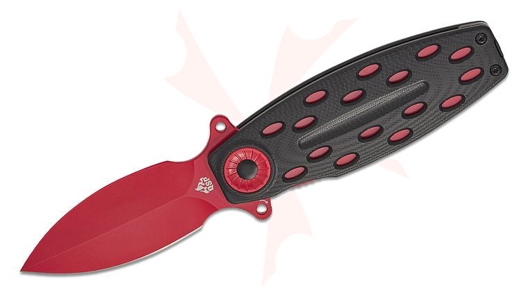 QSP Knives Beetle Liner Lock Flipper Knife 2.95 inch 14C28N Red Single-Edge Spear Point Blade, Black G10 Handles with Red Liners