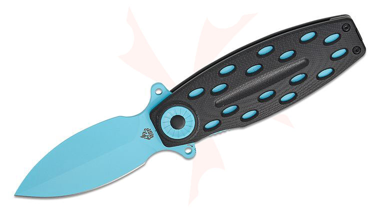 QSP Knives Beetle Liner Lock Flipper Knife 2.95 inch 14C28N Blue Single-Edge Spear Point Blade, Black G10 Handles with Blue Liners