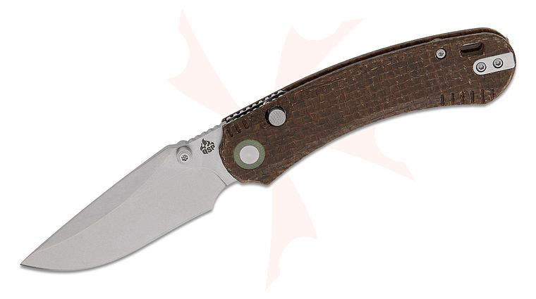 QSP Knives Coyote Button Lock Folding Knife 3.23 inch Nitro-V Stonewashed Clip Point Blade, Glow-in-the-Dark Brown Burlap Micarta Handles