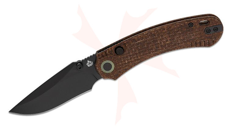 QSP Knives Coyote Button Lock Folding Knife 3.23 inch Nitro-V Black Clip Point Blade, Glow-in-the-Dark Brown Burlap Micarta Handles