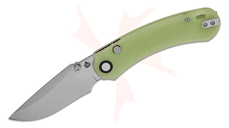 QSP Knives Coyote Button Lock Folding Knife 3.23 inch Nitro-V Stonewashed Clip Point Blade, Glow-in-the-Dark Natural (Jade) G10 Handles