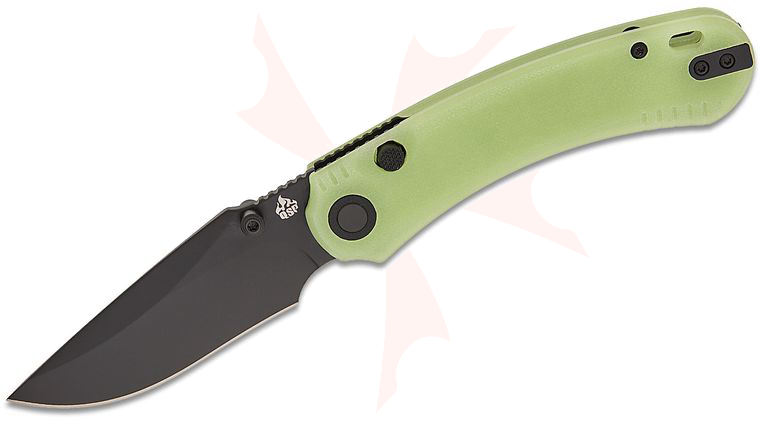 QSP Knives Coyote Button Lock Folding Knife 3.23 inch Nitro-V Black Clip Point Blade, Glow-in-the-Dark Natural (Jade) G10 Handles