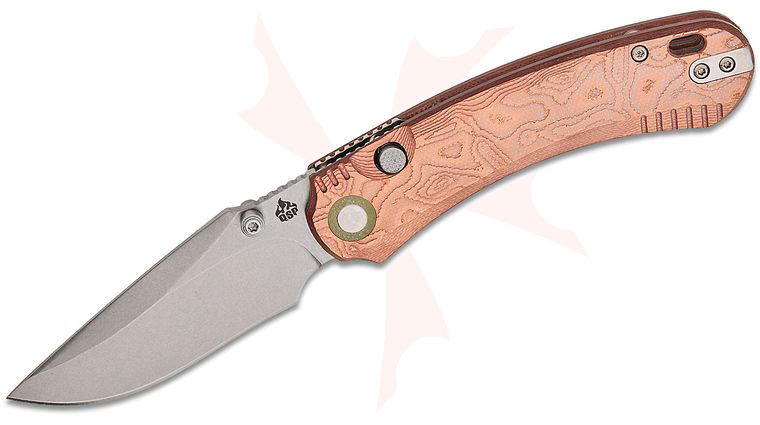 QSP Knives Coyote Button Lock Folding Knife 3.23 inch Nitro-V Stonewashed Clip Point Blade, Copper Foil G10 Handles, Glow-in-the-Dark Pivot Collar