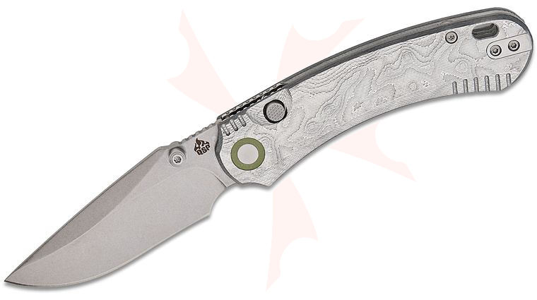 QSP Knives Coyote Button Lock Folding Knife 3.23 inch Nitro-V Stonewashed Clip Point Blade, Aluminum Foil G10 Handles, Glow-in-the-Dark Pivot Collar